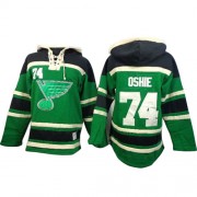 St. Louis Blues ＃74 Men's T.J Oshie Old Time Hockey Authentic Green St. Patrick's Day McNary Lace Hoodie Jersey