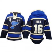 St. Louis Blues ＃16 Men's Brett Hull Old Time Hockey Premier Navy Blue Sawyer Hooded Sweatshirt Jersey