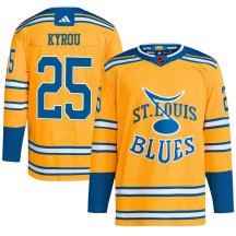 St. Louis Blues Men's Jordan Kyrou Adidas Authentic Yellow Reverse Retro 2.0 Jersey