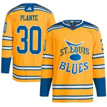 St. Louis Blues Men's Jacques Plante Adidas Authentic Yellow Reverse Retro 2.0 Jersey