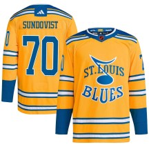St. Louis Blues Men's Oskar Sundqvist Adidas Authentic Yellow Reverse Retro 2.0 Jersey