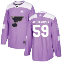 St. Louis Blues Youth Nikita Alexandrov Adidas Authentic Purple Hockey Fights Cancer Jersey