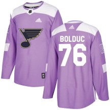 St. Louis Blues Youth Zack Bolduc Adidas Authentic Purple Hockey Fights Cancer Jersey