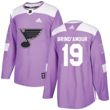 St. Louis Blues Youth Rod Brind'amour Adidas Authentic Purple Rod Brind'Amour Hockey Fights Cancer Jersey