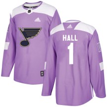St. Louis Blues Youth Glenn Hall Adidas Authentic Purple Hockey Fights Cancer Jersey