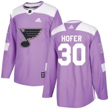 St. Louis Blues Youth Joel Hofer Adidas Authentic Purple Hockey Fights Cancer Jersey