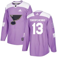 St. Louis Blues Youth Alexey Toropchenko Adidas Authentic Purple Hockey Fights Cancer Jersey
