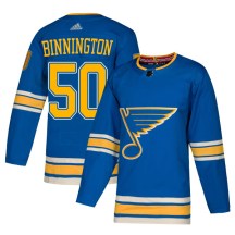 St. Louis Blues Men's Jordan Binnington Adidas Authentic Blue Alternate Jersey