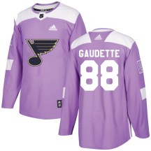 St. Louis Blues Men's Adam Gaudette Adidas Authentic Purple Hockey Fights Cancer Jersey