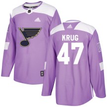 St. Louis Blues Men's Torey Krug Adidas Authentic Purple Hockey Fights Cancer Jersey