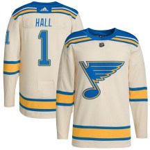 St. Louis Blues Youth Glenn Hall Adidas Authentic Cream 2022 Winter Classic Player Jersey