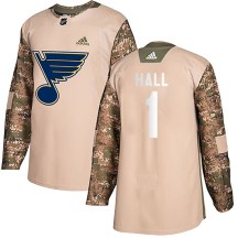 St. Louis Blues Youth Glenn Hall Adidas Authentic Camo Veterans Day Practice Jersey