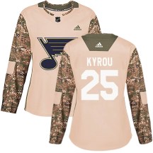 St. Louis Blues Women's Jordan Kyrou Adidas Authentic Camo Veterans Day Practice Jersey