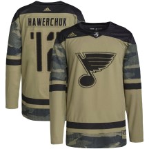 St. Louis Blues Youth Dale Hawerchuk Adidas Authentic Camo Military Appreciation Practice Jersey