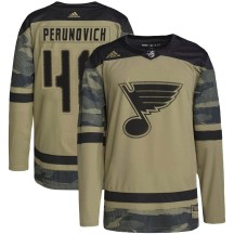 St. Louis Blues Youth Scott Perunovich Adidas Authentic Camo Military Appreciation Practice Jersey
