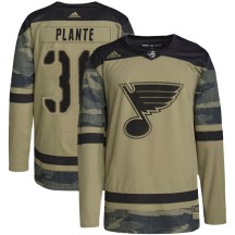 St. Louis Blues Youth Jacques Plante Adidas Authentic Camo Military Appreciation Practice Jersey