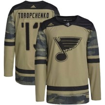St. Louis Blues Youth Alexey Toropchenko Adidas Authentic Camo Military Appreciation Practice Jersey