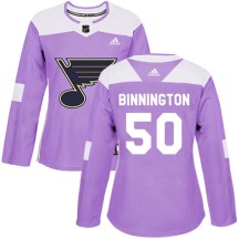 St. Louis Blues Women's Jordan Binnington Adidas Authentic Purple Hockey Fights Cancer Jersey