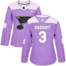 St. Louis Blues Women's Bob Gassoff Adidas Authentic Purple Hockey Fights Cancer Jersey