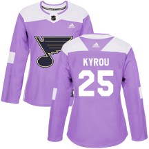 St. Louis Blues Women's Jordan Kyrou Adidas Authentic Purple Hockey Fights Cancer Jersey