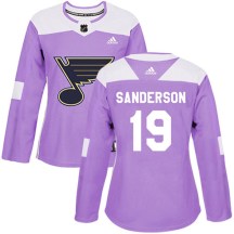 St. Louis Blues Women's Derek Sanderson Adidas Authentic Purple Hockey Fights Cancer Jersey